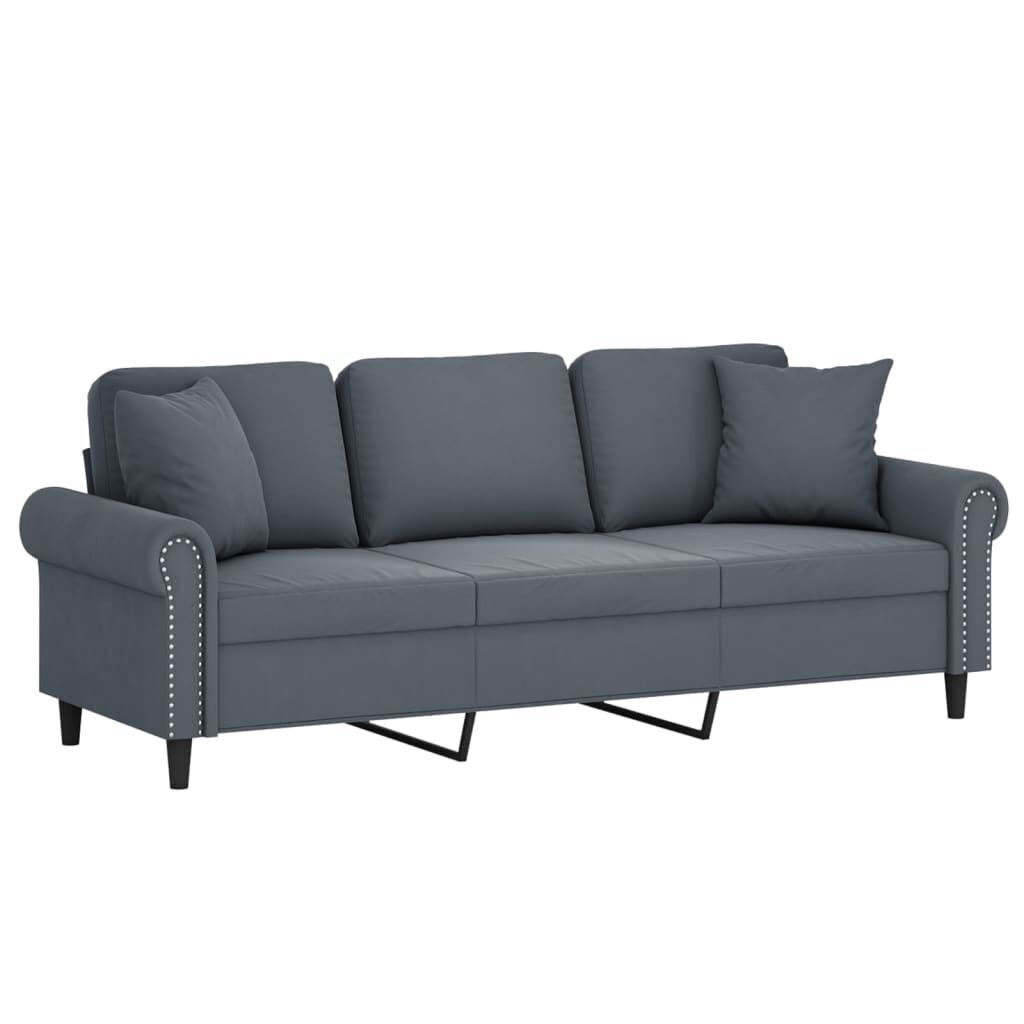 3-Seater Sofa with Throw Pillows Dark Grey 180 cm Velvet Price