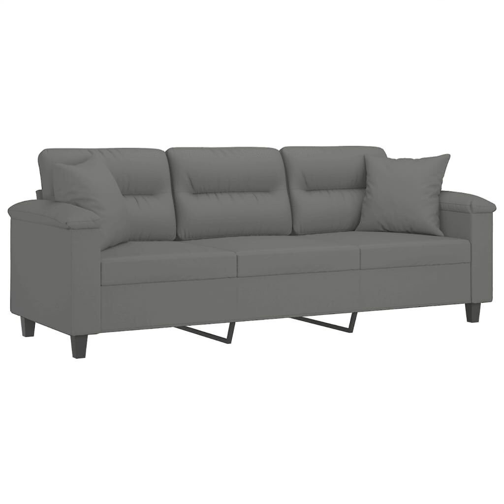 3-Seater Sofa with Pillows Dark Grey 180 cm Microfibre Fabric Price