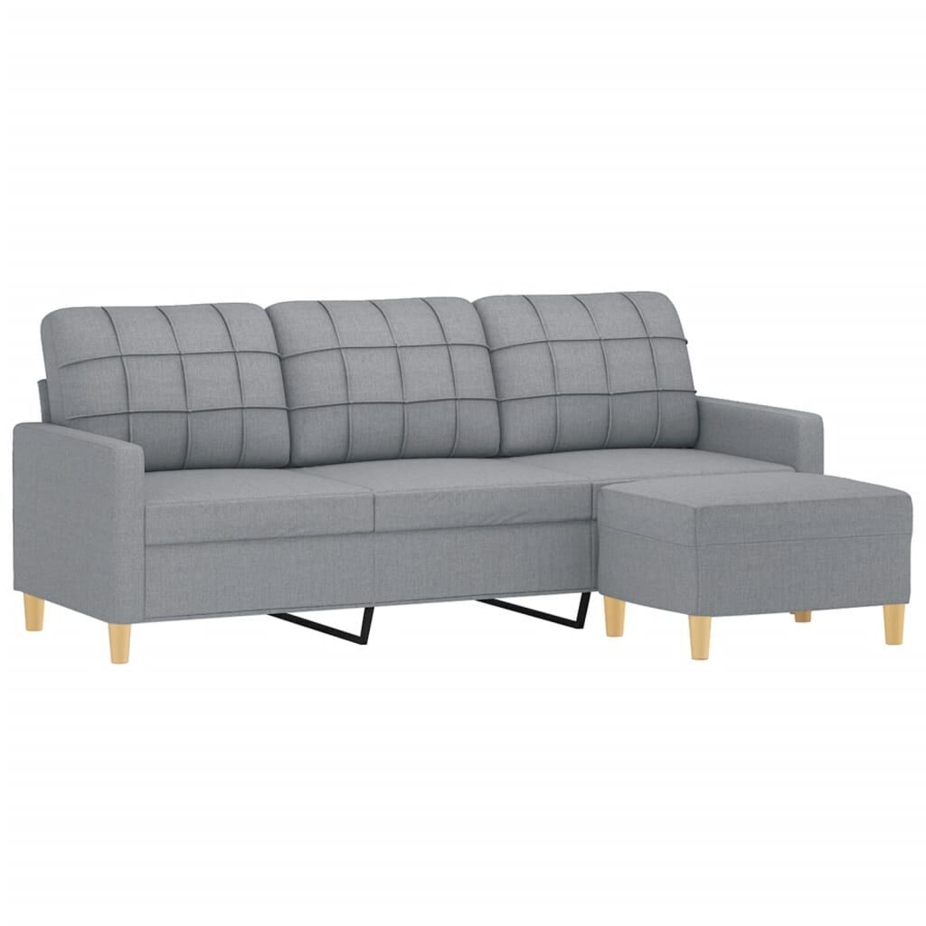 3-Seater Sofa with Footstool Light Grey 180 cm Fabric Price
