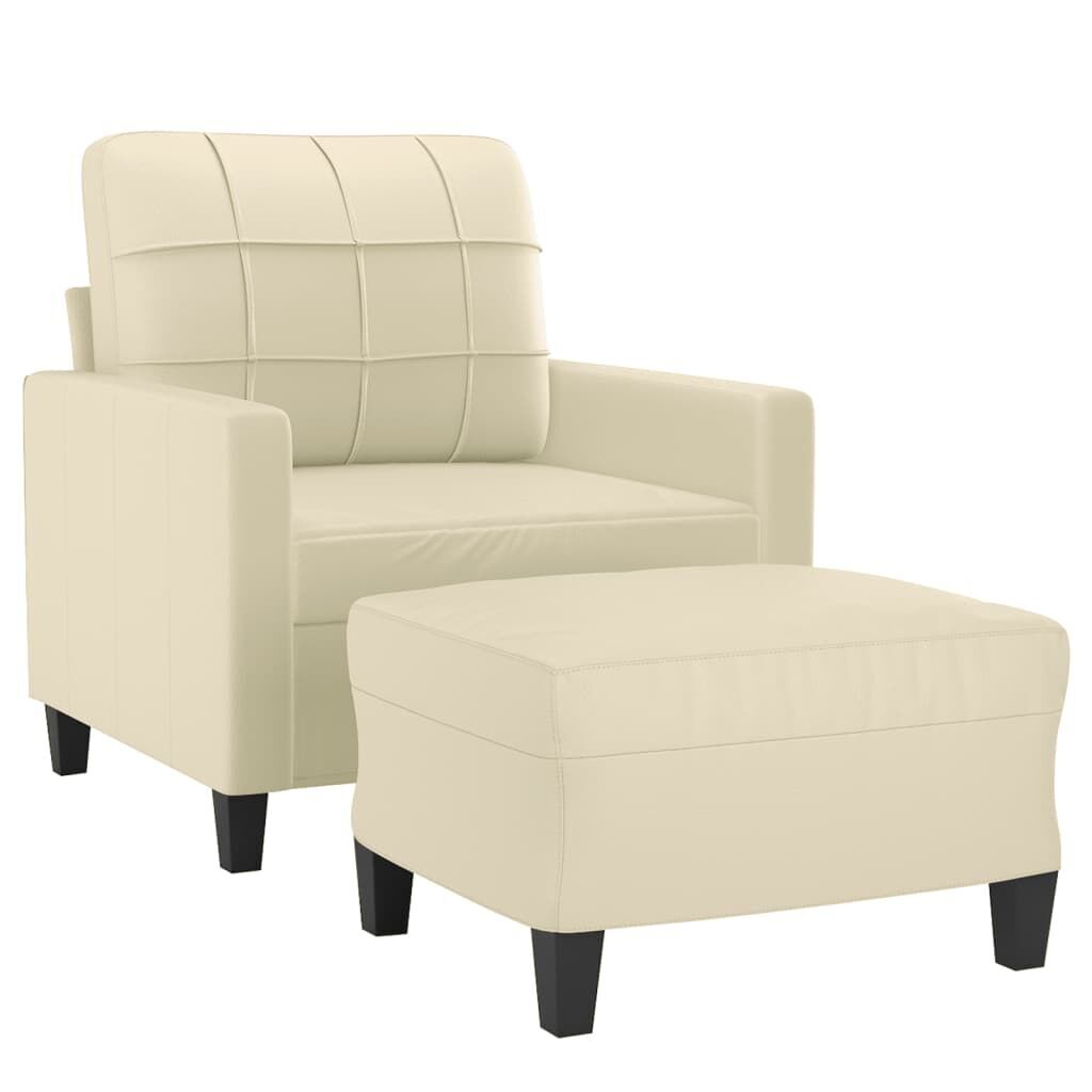 Sofa Chair with Footstool Cream 60 cm Faux Leather Price