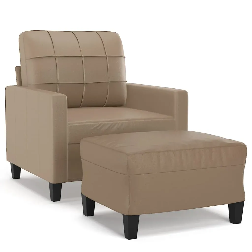 Sofa Chair with Footstool Cappuccino 60 cm Faux Leather Price