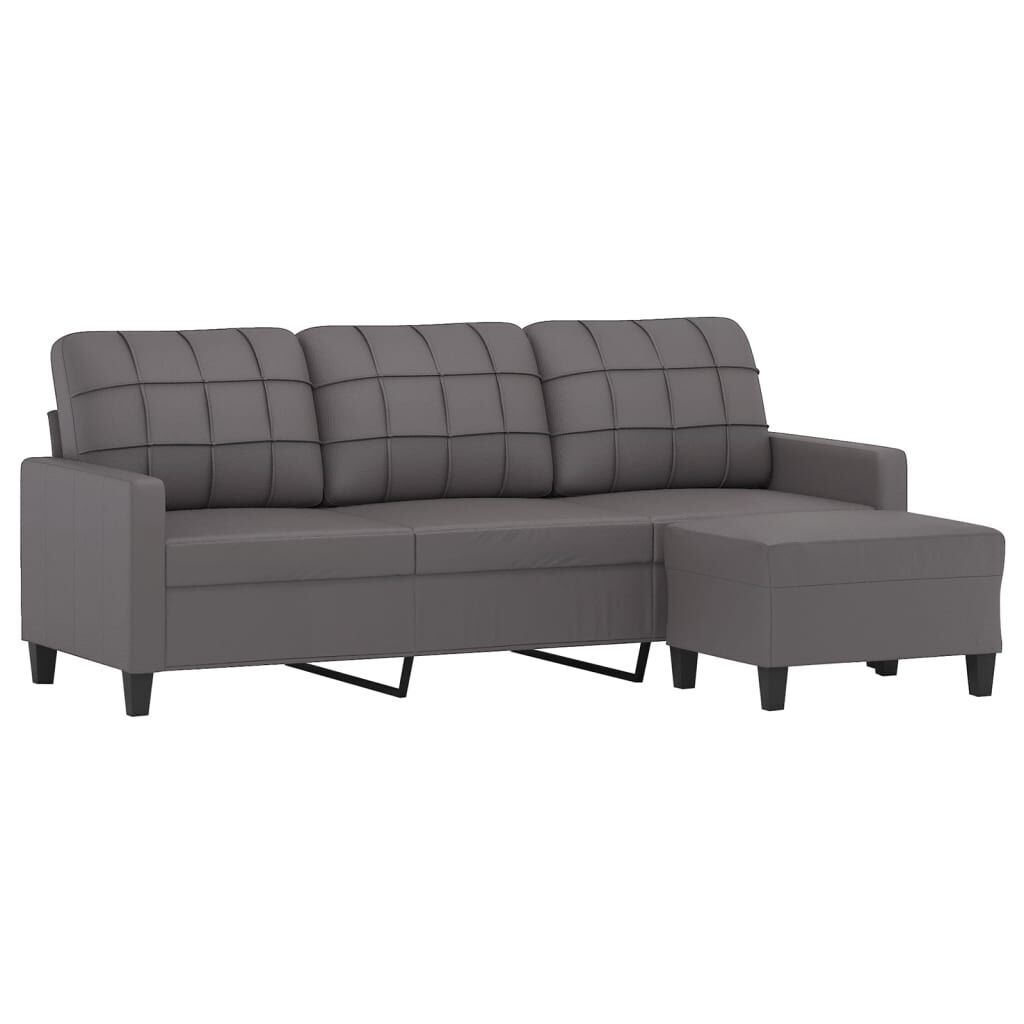 3-Seater Sofa with Footstool Grey 180 cm Faux Leather Price