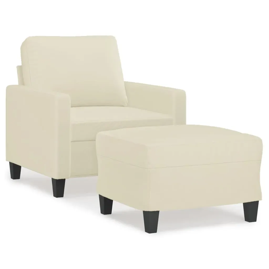 Sofa Chair with Footstool Cream 60 cm Faux Leather Price