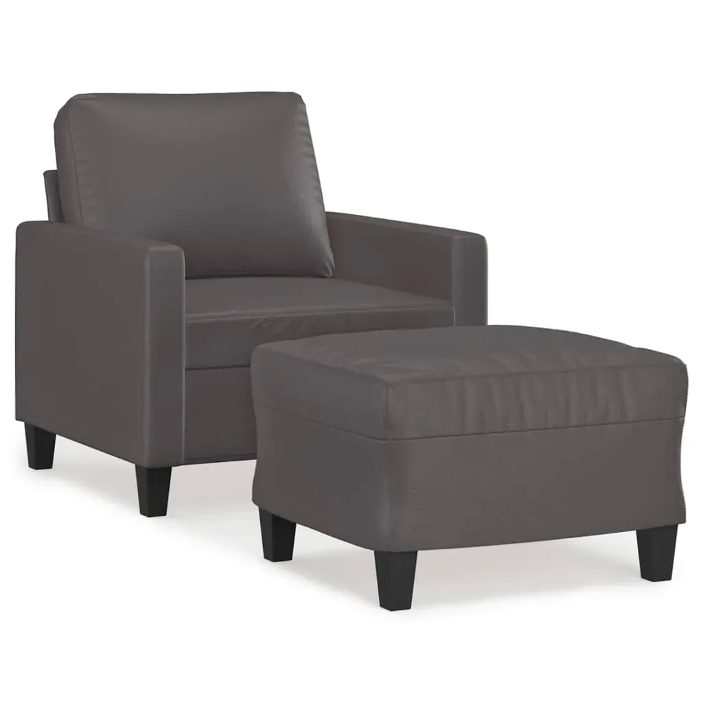 Sofa Chair with Footstool Grey 60 cm Faux Leather Price