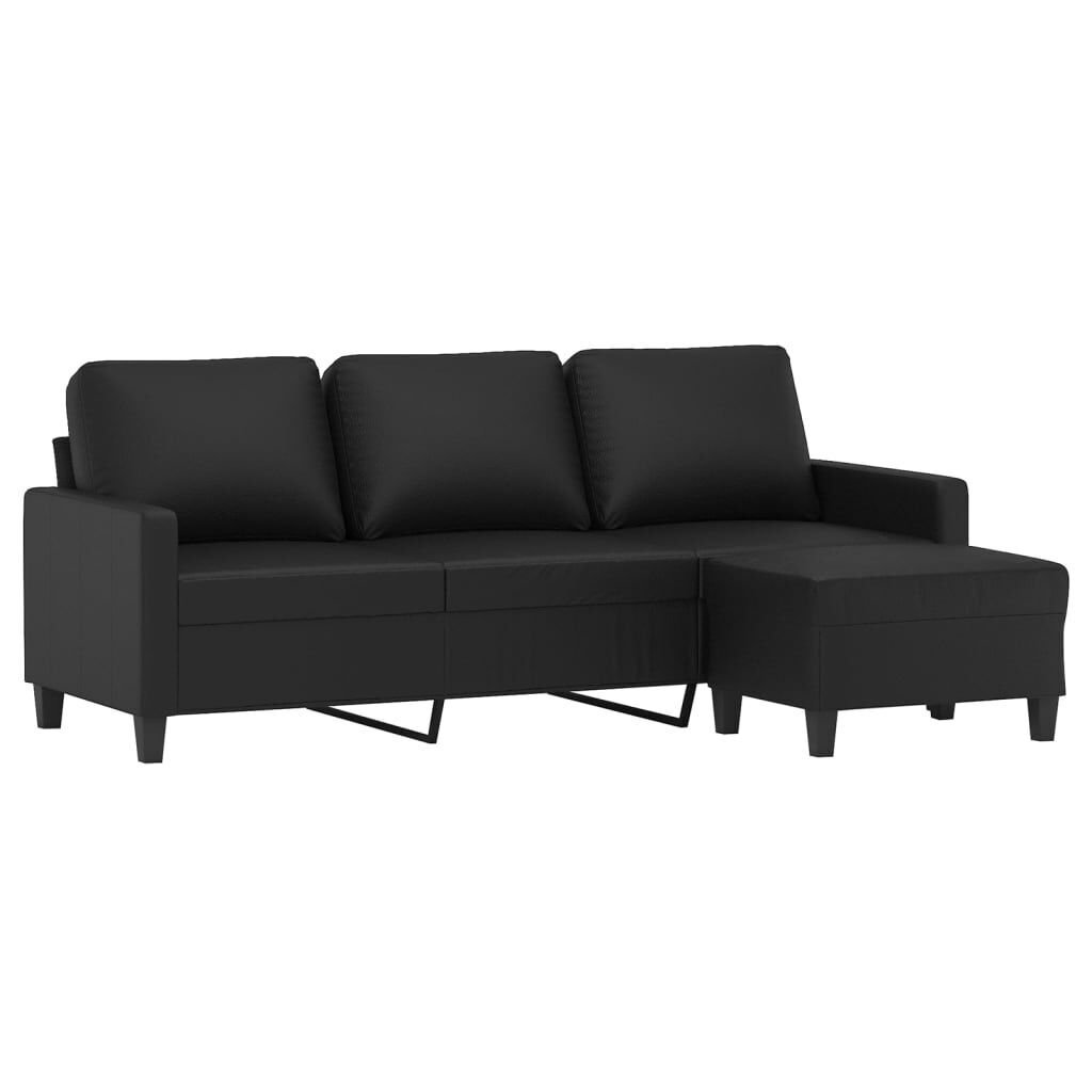 3-Seater Sofa with Footstool Black 180 cm Faux Leather Price