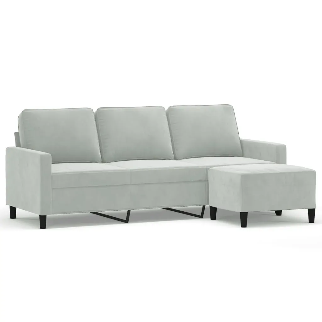 3-Seater Sofa with Footstool Light Grey 180 cm Velvet Price