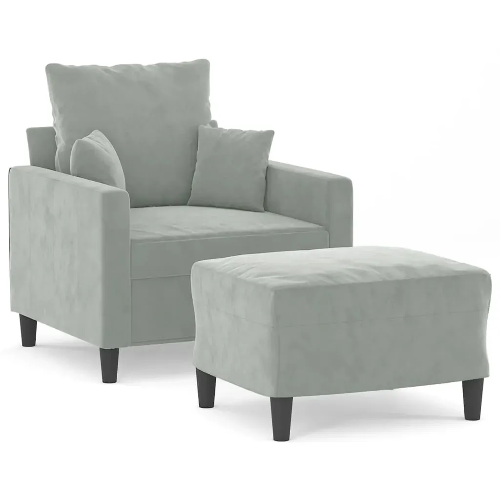 Sofa Chair with Footstool Light Grey 60 cm Velvet Price