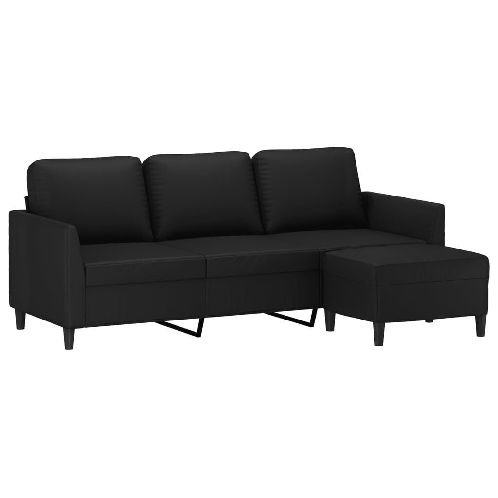 3-Seater Sofa with Footstool Black 180 cm Faux Leather Price