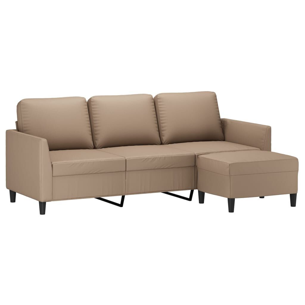 3-Seater Sofa with Footstool Cappuccino 180 cm Faux Leather Price