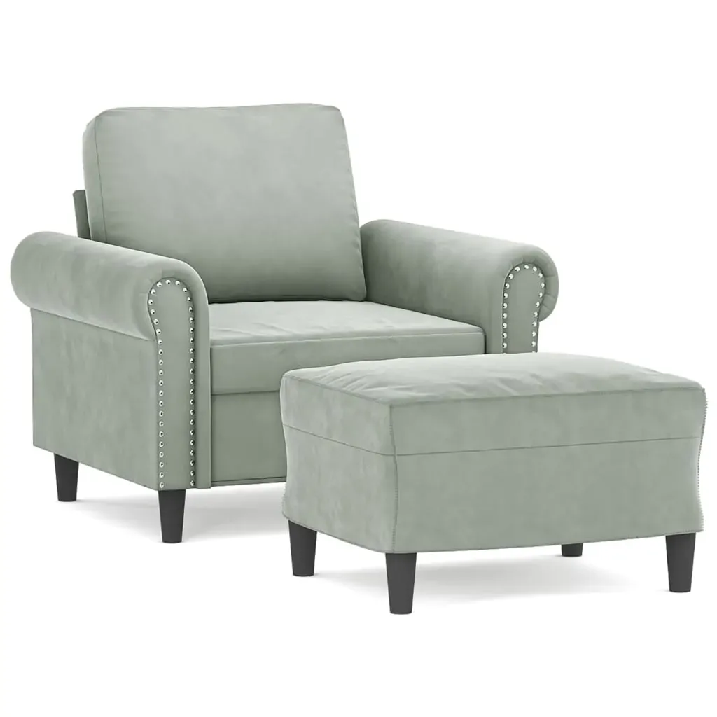 Sofa Chair with Footstool Light Grey 60 cm Velvet Price