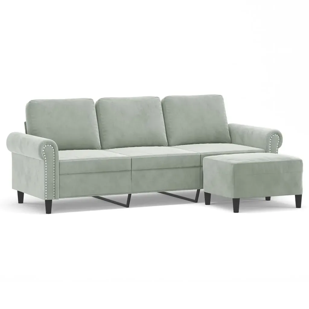 3-Seater Sofa with Footstool Light Grey 180 cm Velvet Price