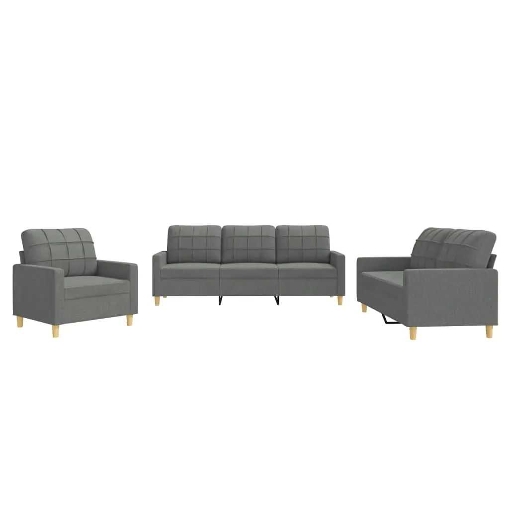 3 Piece Sofa Set with Cushions Dark Grey Fabric Price