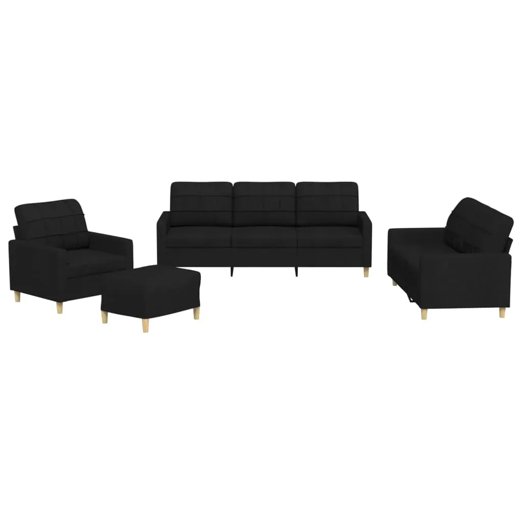 4 Piece Sofa Set with Cushions Black Fabric Price