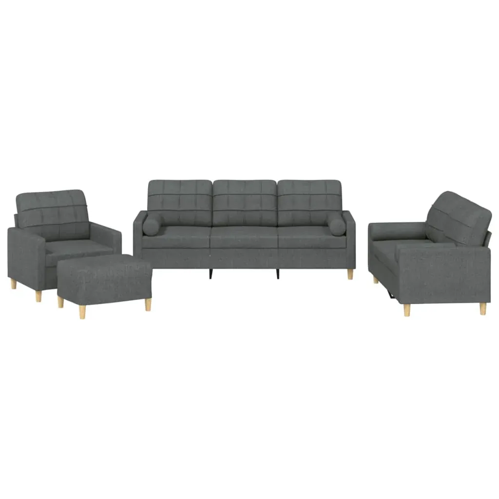 4 Piece Sofa Set with Pillows Dark Grey Fabric Price