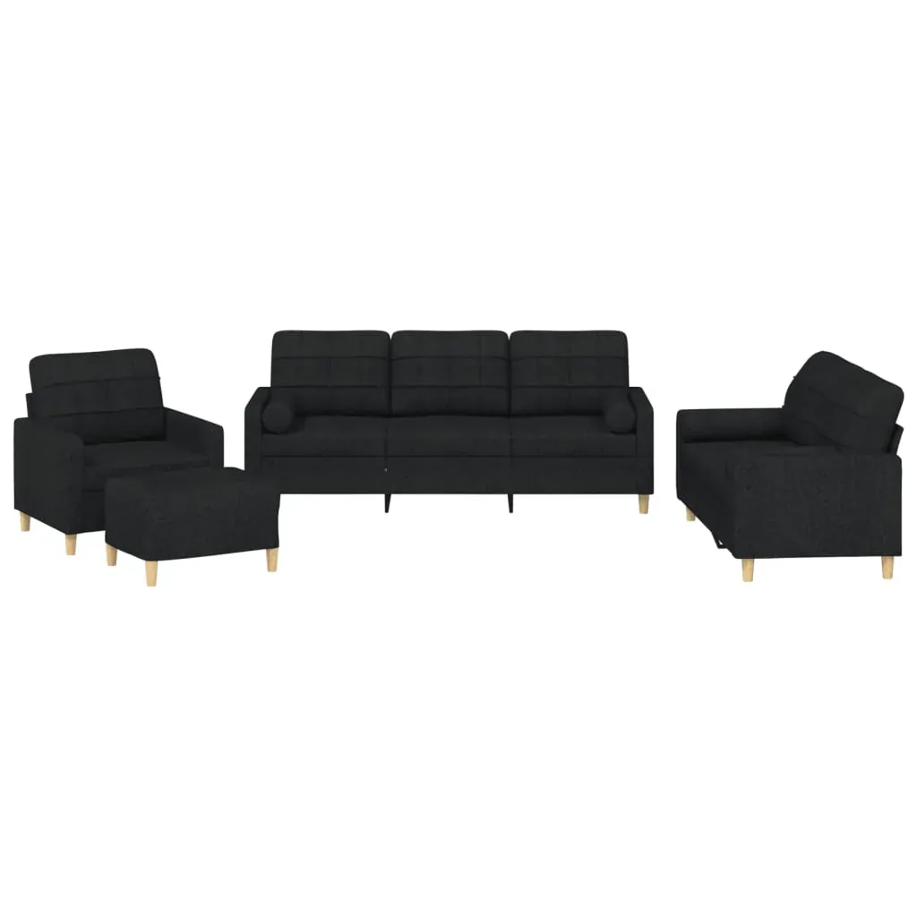 4 Piece Sofa Set with Pillows Black Fabric Price