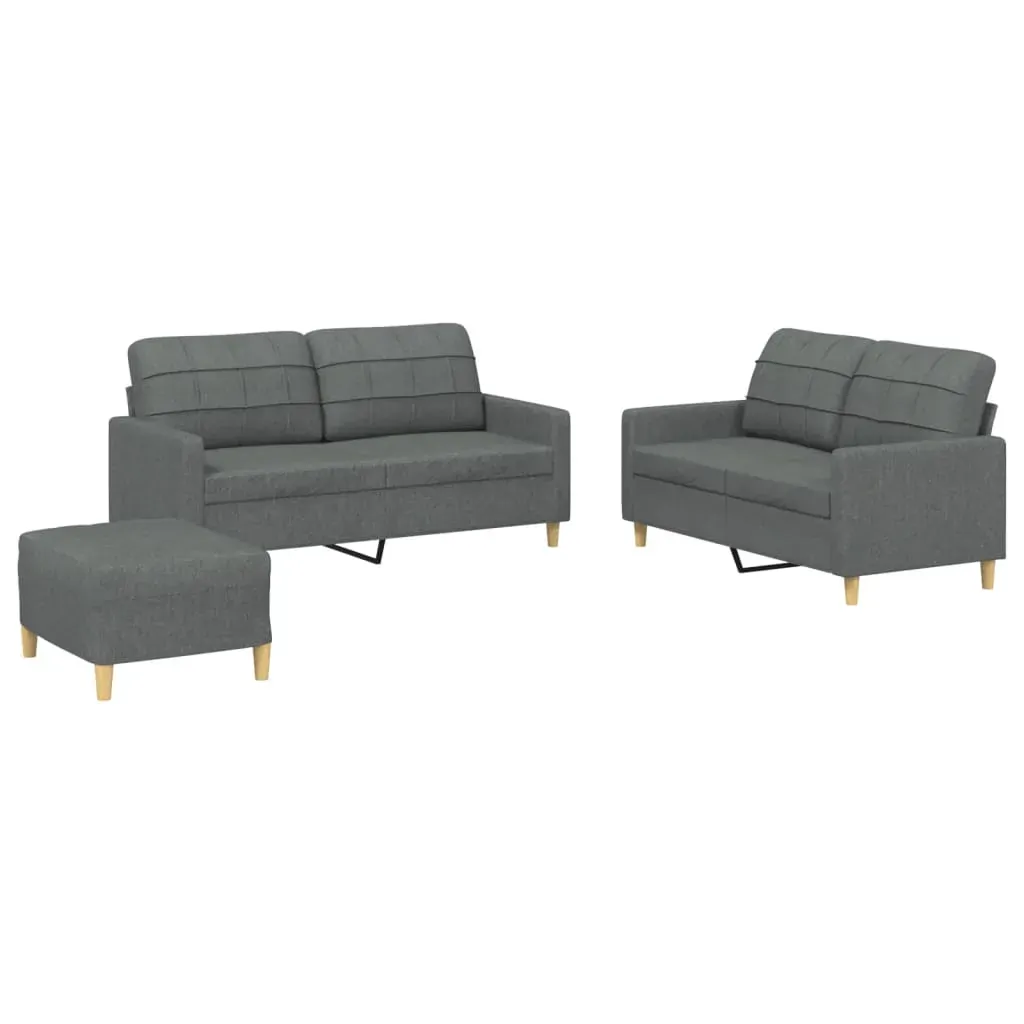 3 Piece Sofa Set with Cushions Dark Grey Fabric Price