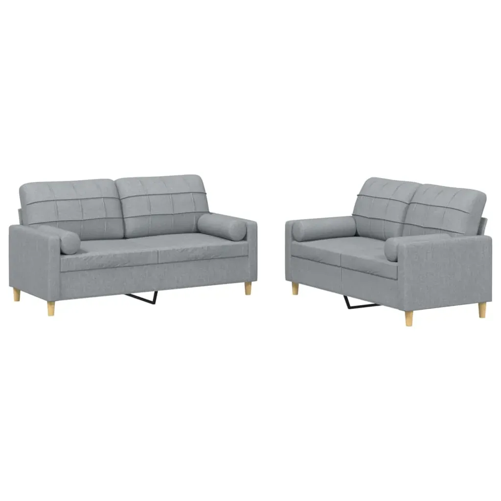 2 Piece Sofa Set with Pillows Light Grey Fabric Price