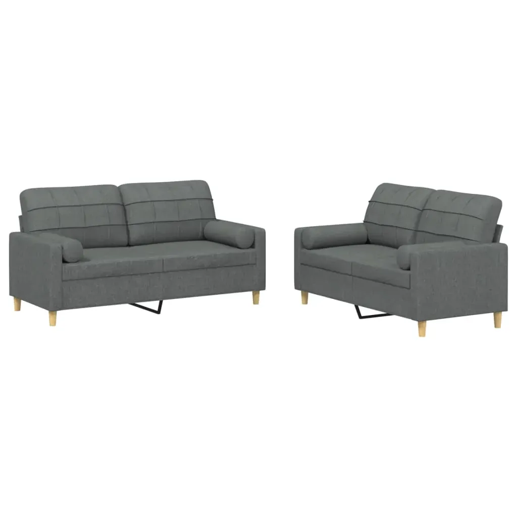 2 Piece Sofa Set with Pillows Dark Grey Fabric Price