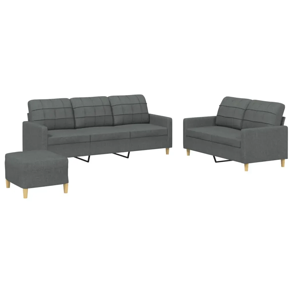 3 Piece Sofa Set with Cushions Dark Grey Fabric Price
