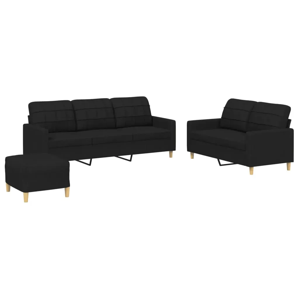 3 Piece Sofa Set with Cushions Black Fabric Price