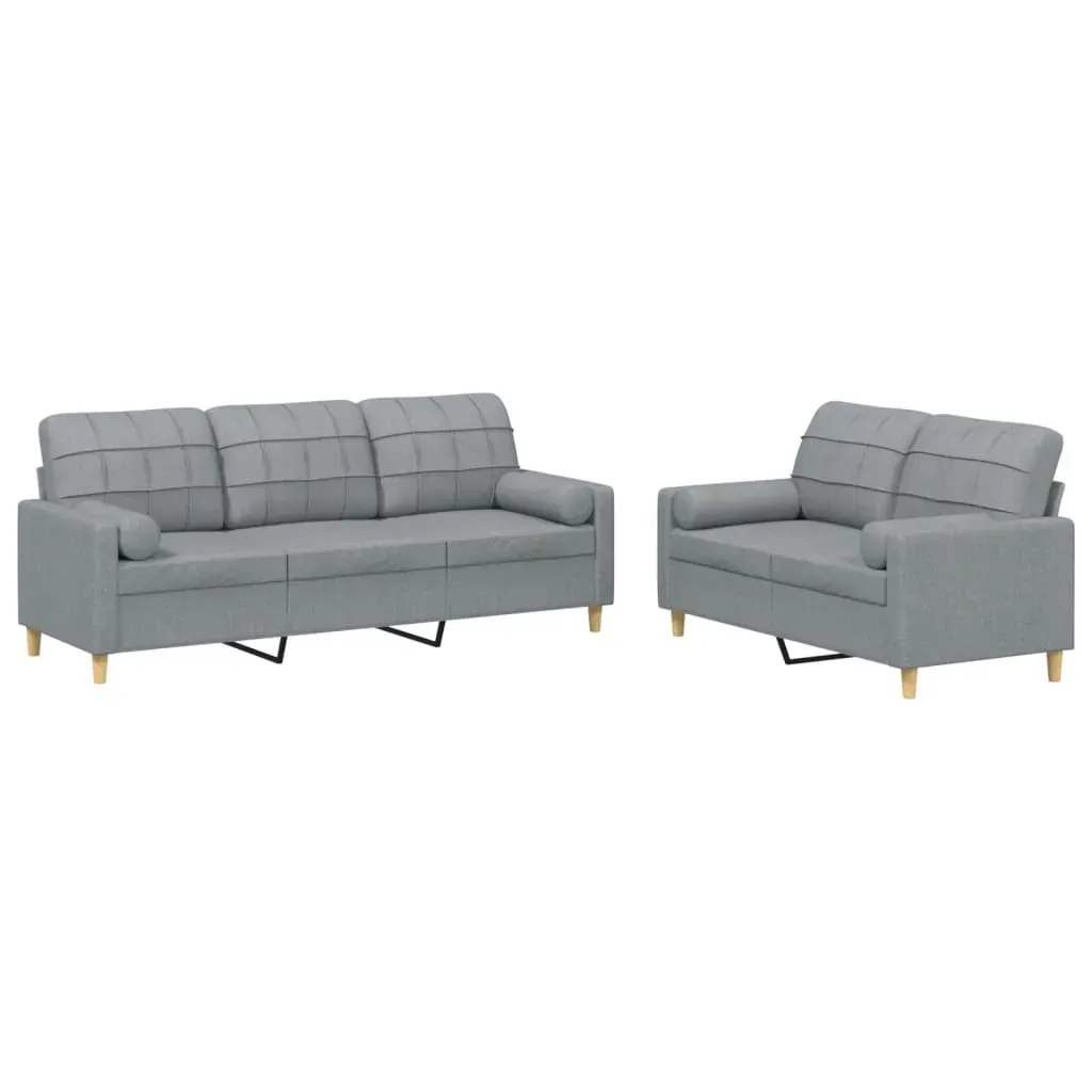 2 Piece Sofa Set with Pillows Light Grey Fabric Price