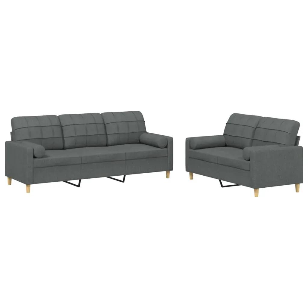 2 Piece Sofa Set with Pillows Dark Grey Fabric Price