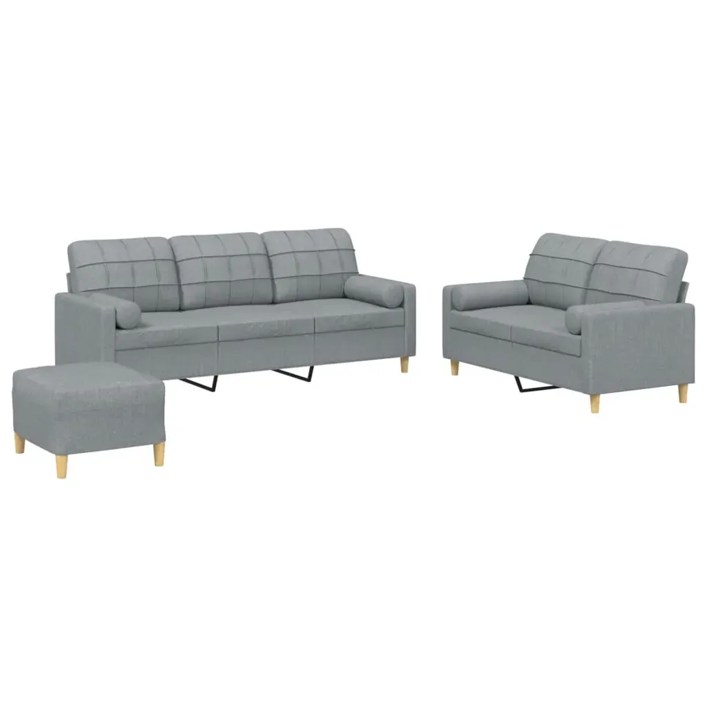 3 Piece Sofa Set with Pillows Light Grey Fabric Price