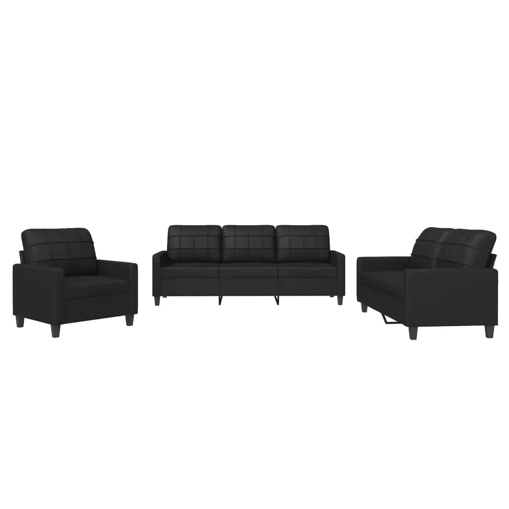 3 Piece Sofa Set with Cushions Black Faux Leather Price