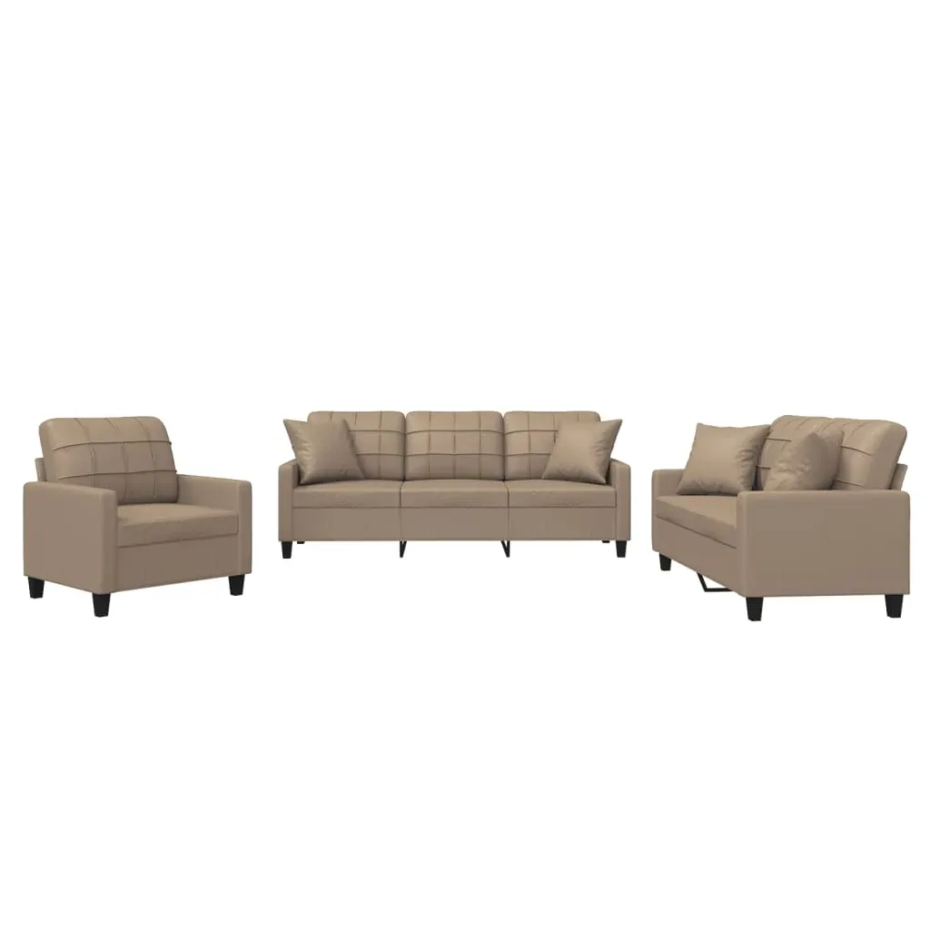 3 Piece Sofa Set with Pillows Cappuccino Faux Leather Price