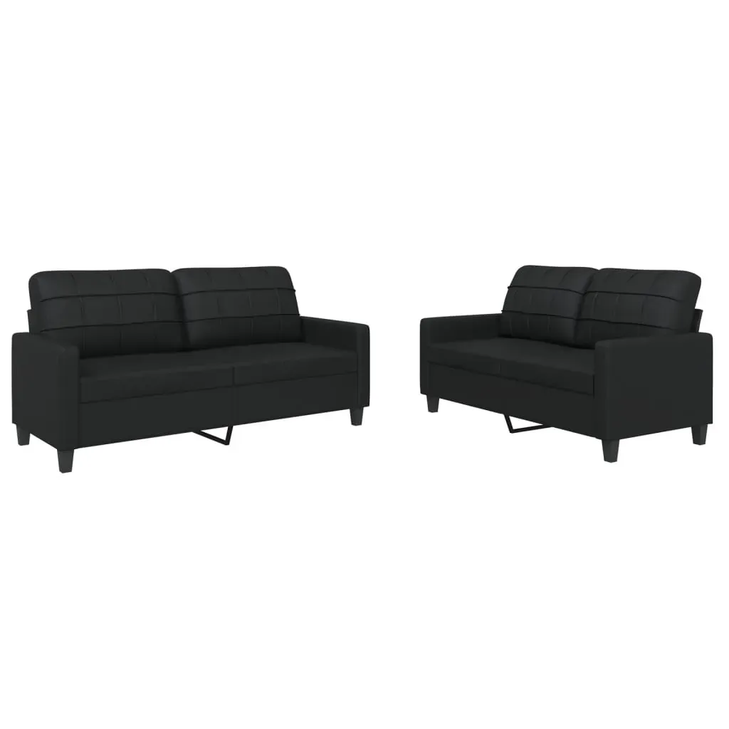 2 Piece Sofa Set with Cushions Black Faux Leather Price