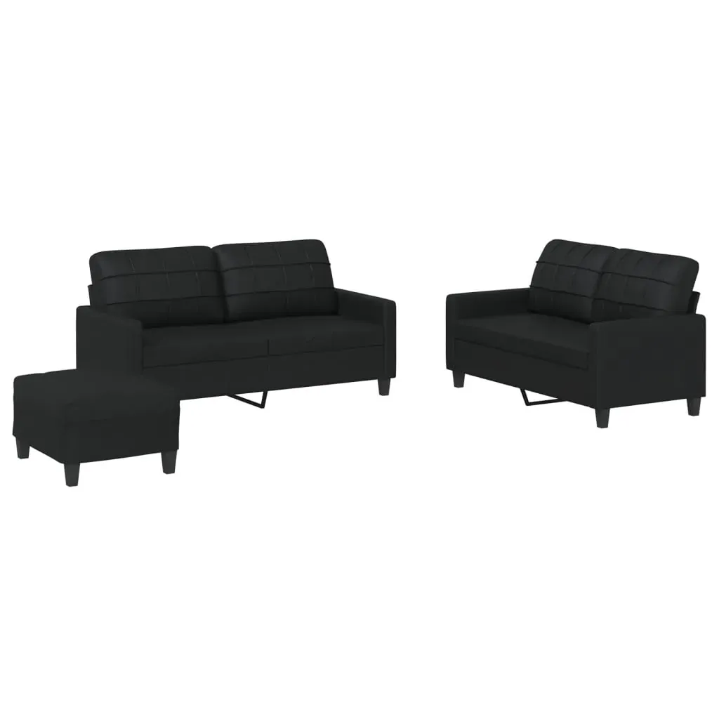 3 Piece Sofa Set with Cushions Black Faux Leather Price