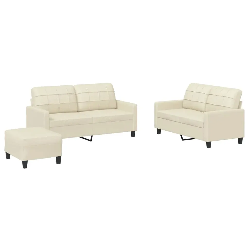 3 Piece Sofa Set with Cushions Cream Faux Leather Price