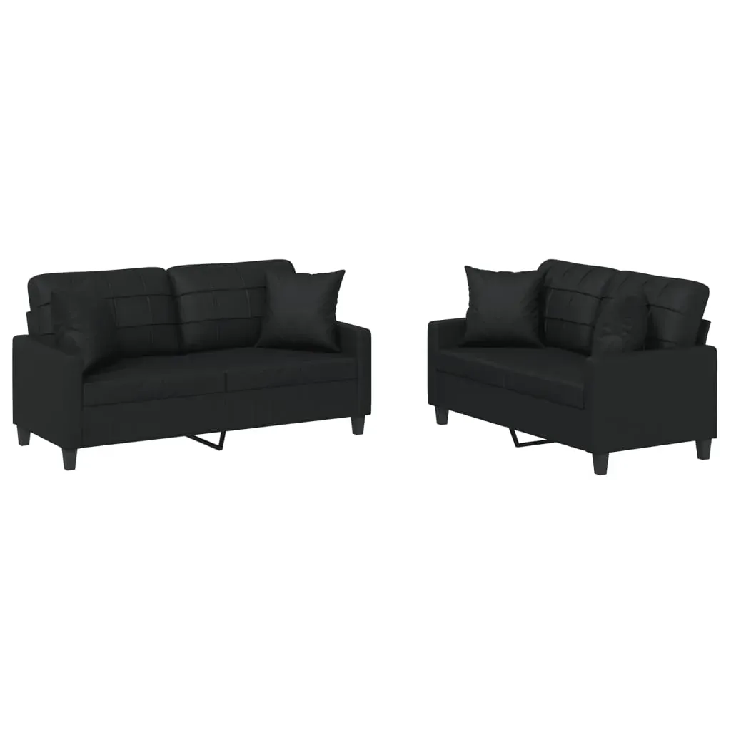 2 Piece Sofa Set with Pillows Black Faux Leather Price