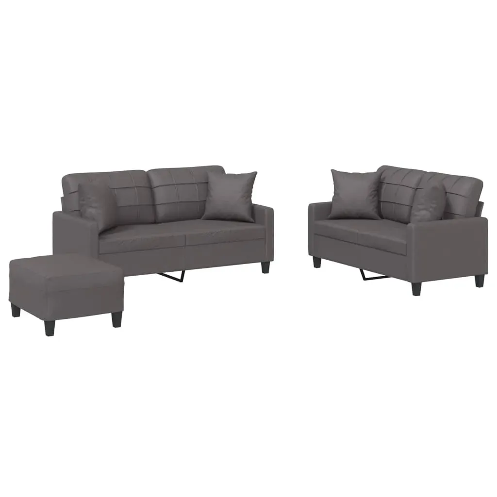 3 Piece Sofa Set with Pillows Grey Faux Leather Price