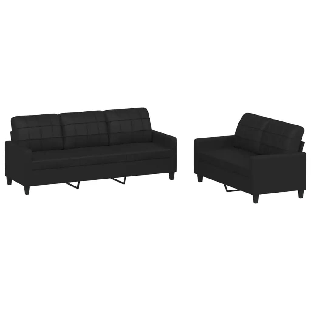 2 Piece Sofa Set with Cushions Black Faux Leather Price