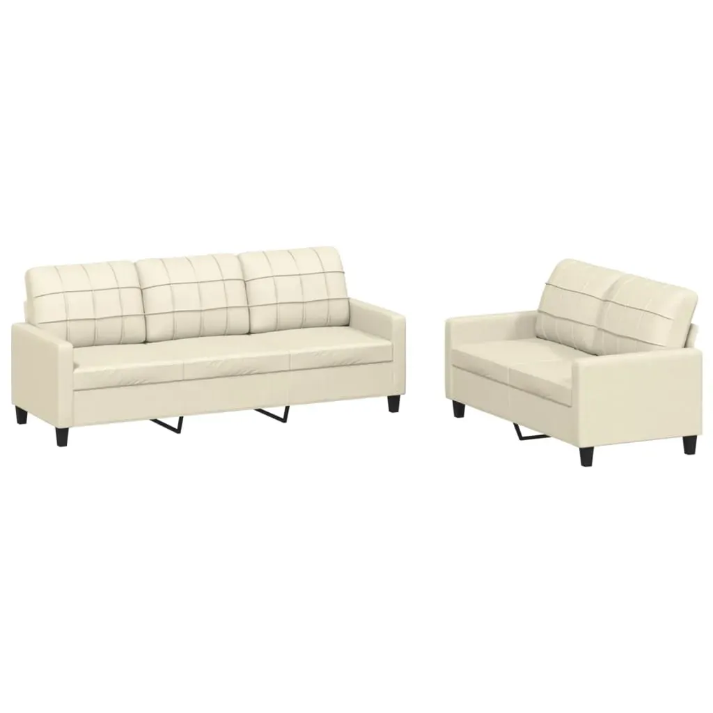 2 Piece Sofa Set with Cushions Cream Faux Leather Price