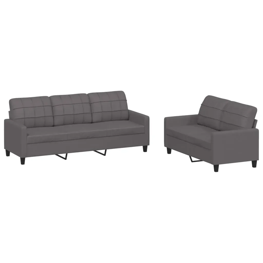 2 Piece Sofa Set with Cushions Grey Faux Leather Price