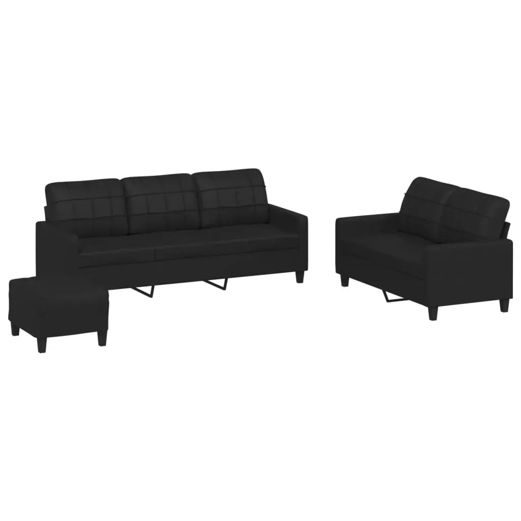 3 Piece Sofa Set with Cushions Black Faux Leather Price