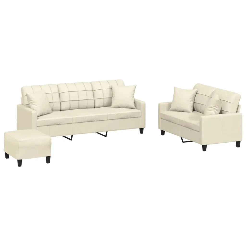 3 Piece Sofa Set with Pillows Cream Faux Leather Price