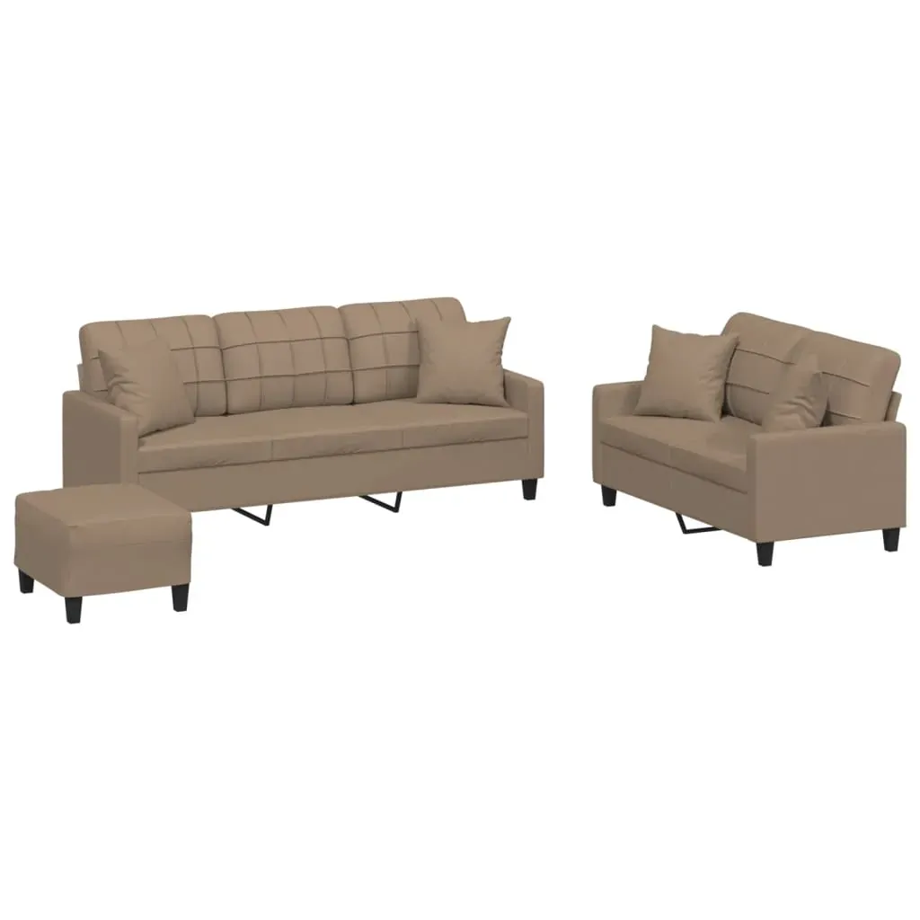 3 Piece Sofa Set with Pillows Cappuccino Faux Leather Price