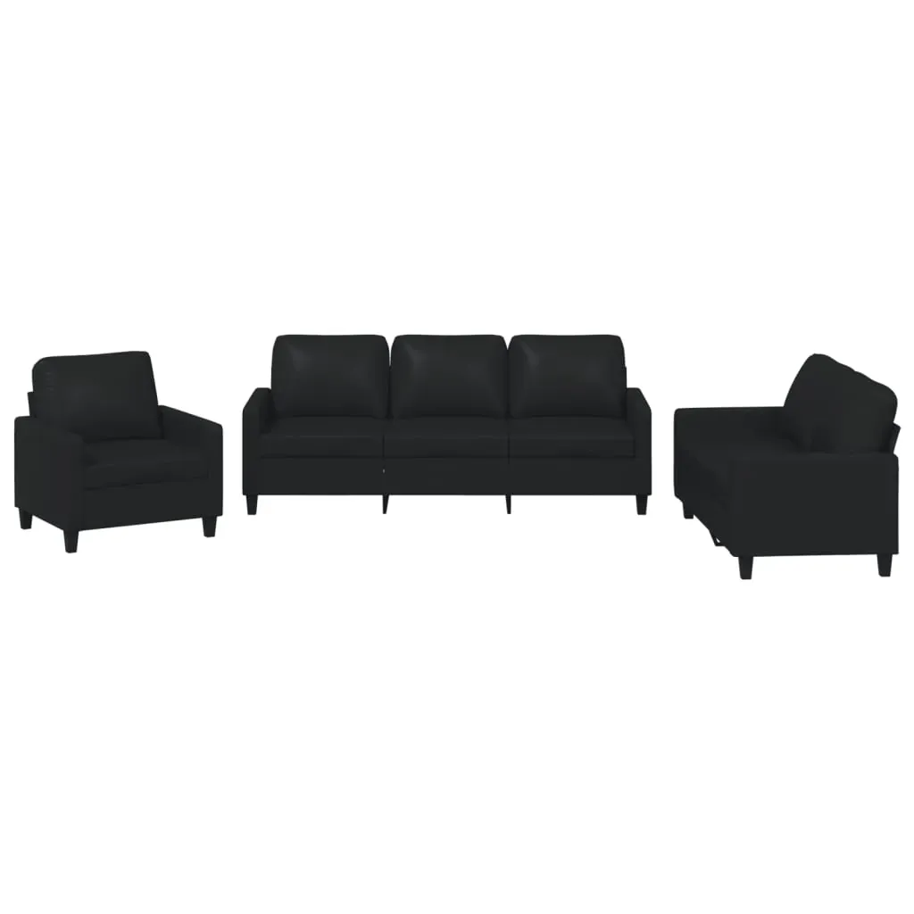 3 Piece Sofa Set with Cushions Black Faux Leather Price