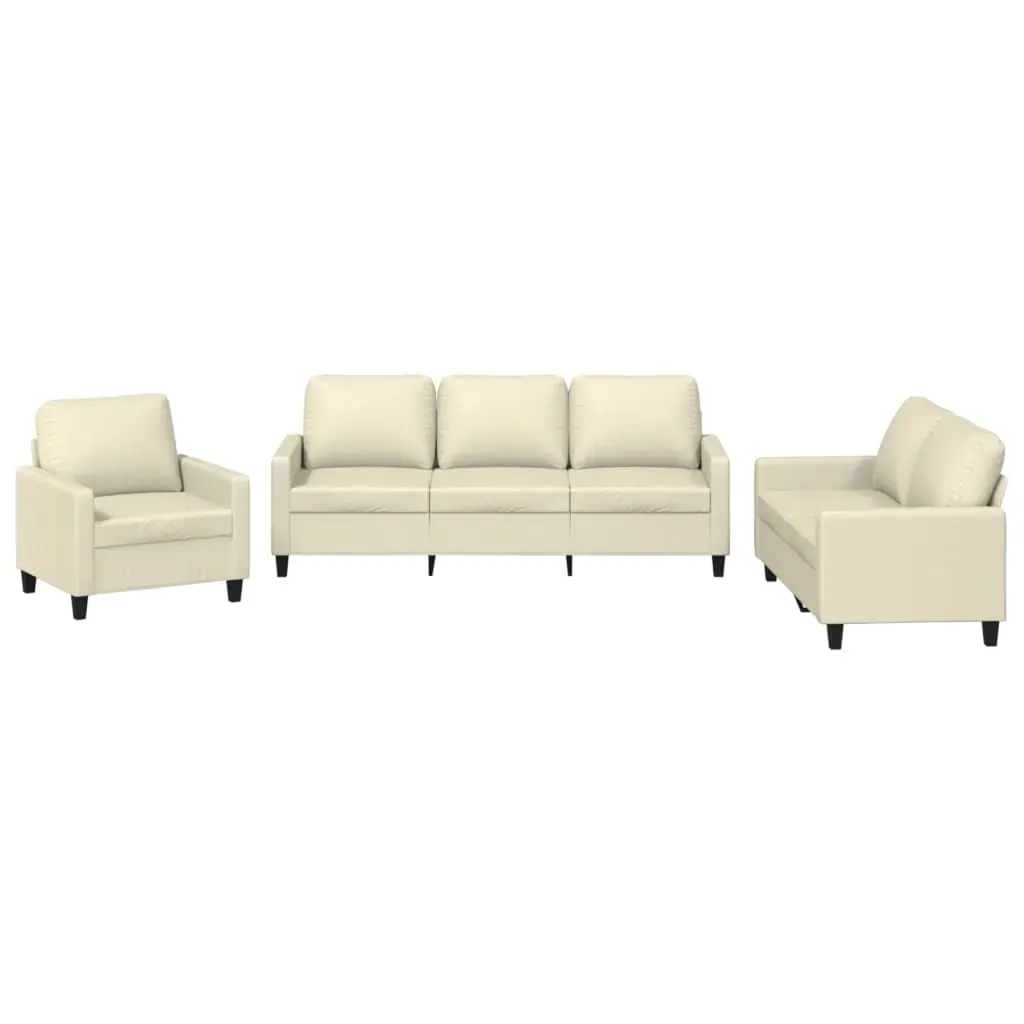 3 Piece Sofa Set with Cushions Cream Faux Leather Price