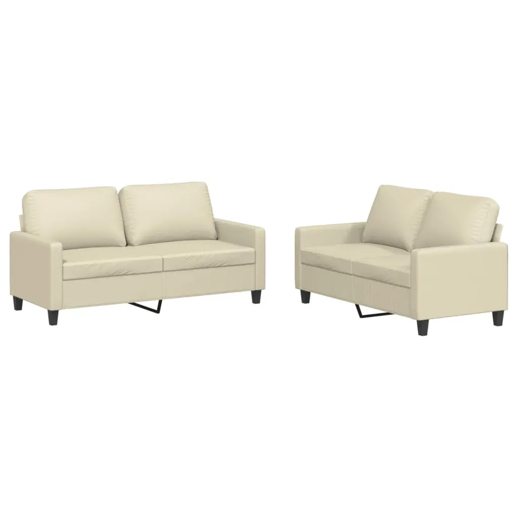 2 Piece Sofa Set with Cushions Cream Faux Leather Price