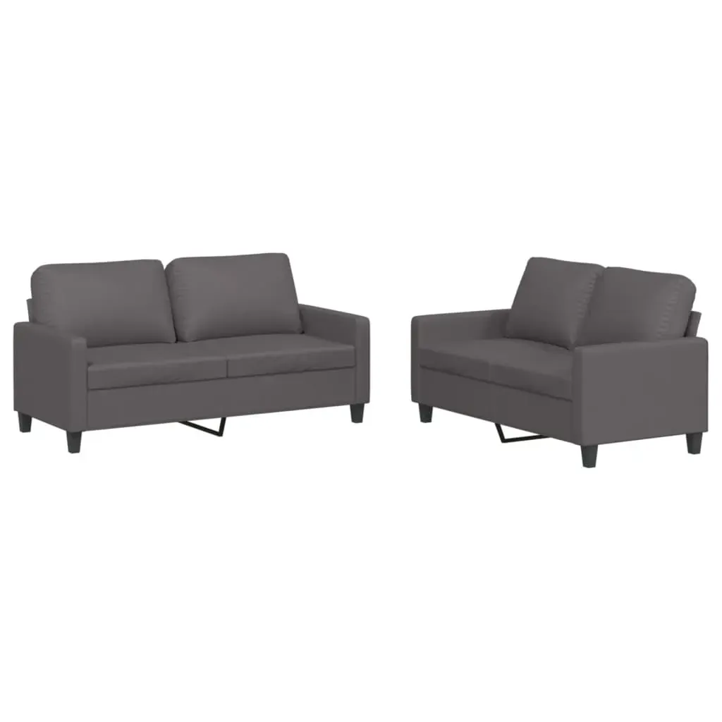 2 Piece Sofa Set with Cushions Grey Faux Leather Price