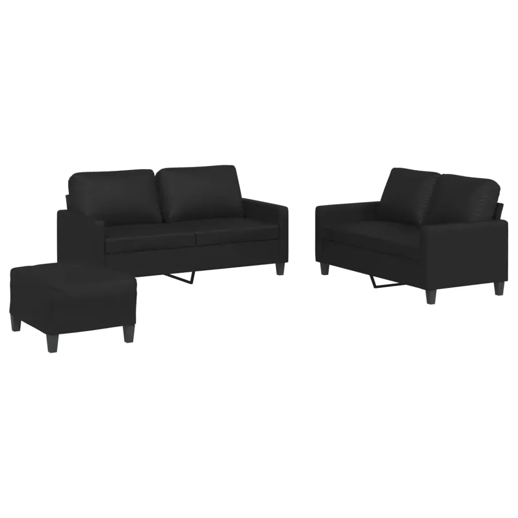 3 Piece Sofa Set with Cushions Black Faux Leather Price