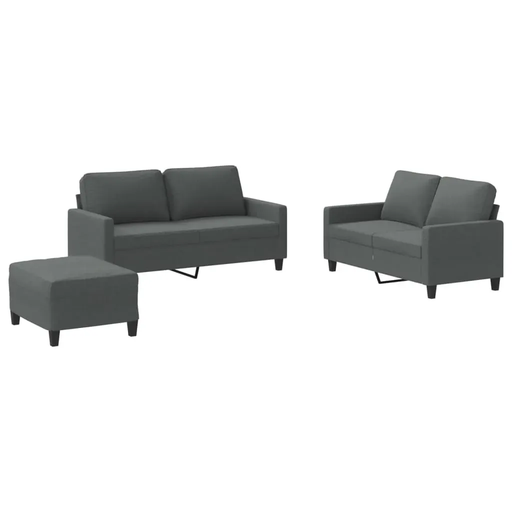 3 Piece Sofa Set with Cushions Dark Grey Fabric Price