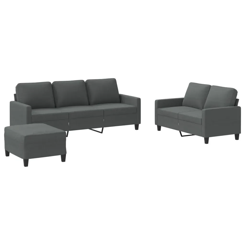 3 Piece Sofa Set with Cushions Dark Grey Fabric Price