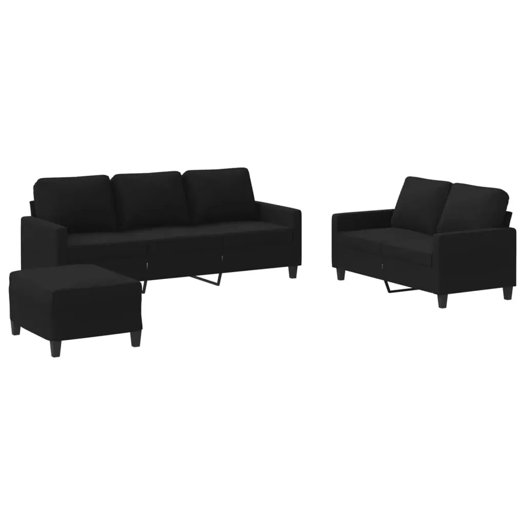 3 Piece Sofa Set with Cushions Black Fabric Price