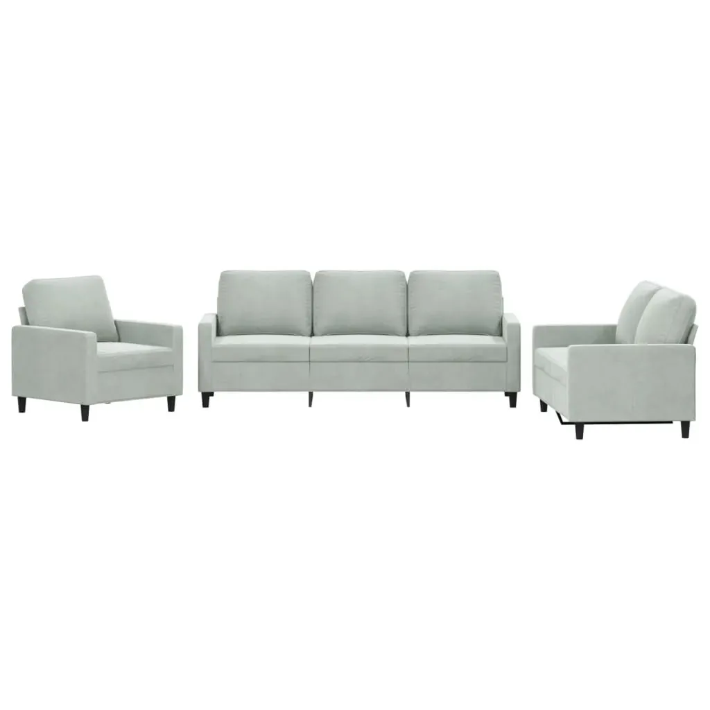 3 Piece Sofa Set with Cushions Light Grey Velvet Price