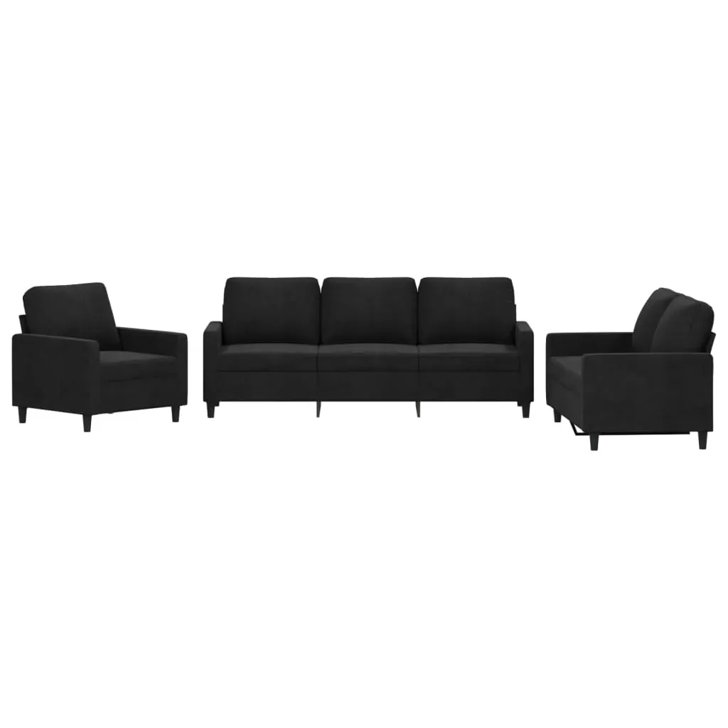 3 Piece Sofa Set with Cushions Black Velvet Price